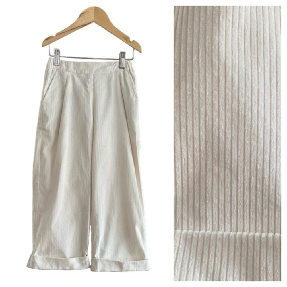 Brunello Cucinelli Kids Cream White Ribbed Wide Leg Corduroy Trousers Pants